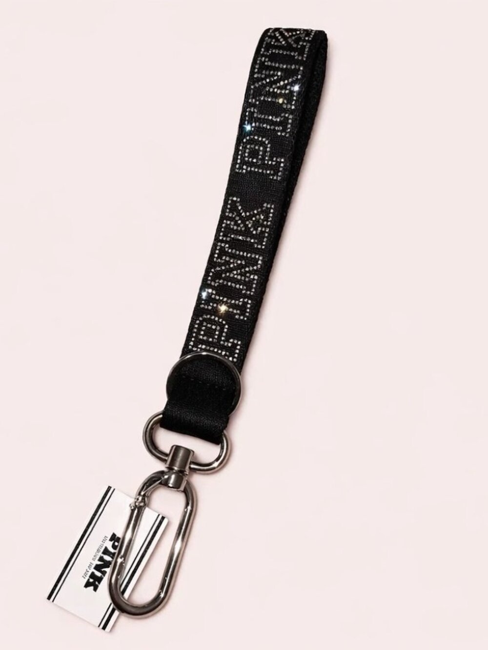 NWT PINK by Victoria’s Secret Black Bling Keychain Holder Wristlet